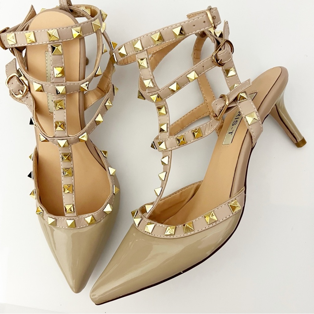 🤍CHRIS-T Studded Beige Heels